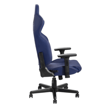 Blue ergonomic racing chair designed for comfort and support, ideal for gaming and office use, featuring adjustable armrests and high backrest.