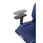 Close-up of a blue Sparco racing seat with adjustable armrest, designed for motorsport safety and comfort.