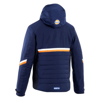 Grand Prix Racewear jacket in navy blue with Gulf logo, ideal for motorsport enthusiasts and racers.