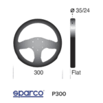 Sparco P300 racing steering wheel with size 35/24 and flat design, suitable for motorsport vehicles.