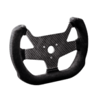 High-performance racing steering wheel with carbon fibre construction and ergonomic grip for motorsport enthusiasts.