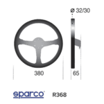 Steering wheel specifications for Grand Prix Racewear, including diameter, thickness, and mounting details, ideal for racing safety gear.