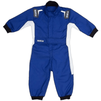 Blue and white Grand Prix racing suit by Sparco, designed for motorsport safety and performance.