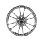 High-performance OZ Racing alloy wheel designed for racing cars, featuring a sleek silver finish and lightweight construction for optimal speed and handling.