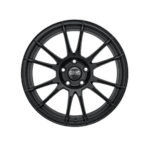 Black OZ Racing wheel rim for race cars, lightweight and durable, suitable for high-performance motorsport vehicles.