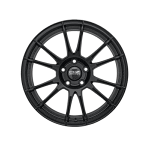 Black OZ Racing wheel rim for race cars, lightweight and durable, suitable for high-performance motorsport vehicles.