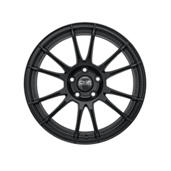 Black OZ Racing wheel rim for race cars, lightweight and durable, suitable for high-performance motorsport vehicles.