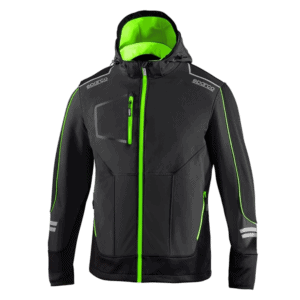02412GSVF Sparco Tech Soft Shell Hoodie Jacket Grey/Fluro Green