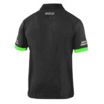 Black Grand Prix Racewear racing shirt with green accents and Sparco logo on the back, designed for motorsport enthusiasts and professionals.