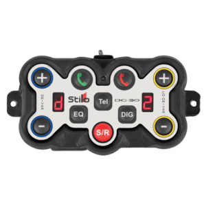 Stilo DG-30 racing intercom with control buttons and digital display for motorsport communication.