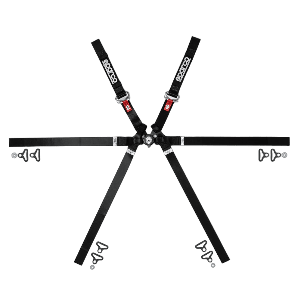 Sparco Formula H-9 ultralight 6-point racing harness with adjustable straps and quick-release buckles for motorsport safety.