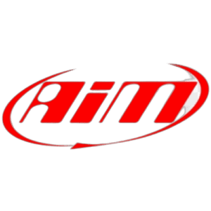 AiM logo in red with a swoosh design, representing the brand for motorsport and racing accessories.