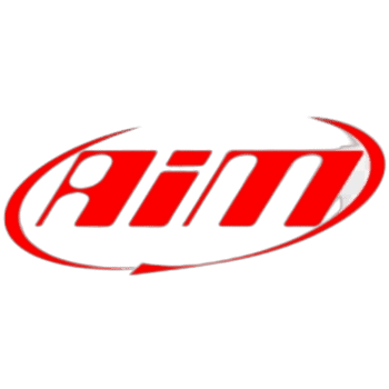 AiM logo in red with a swoosh design, representing the brand for motorsport and racing accessories.