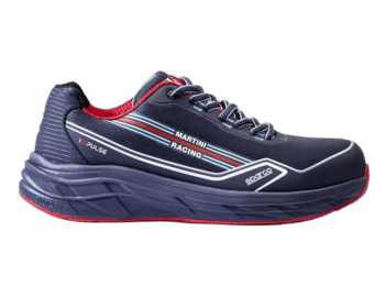 Grand Prix Racewear racing shoe in navy blue with red and white accents, designed for motorsport enthusiasts and professional drivers.