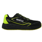 Black and neon yellow Sparco Impulse racing shoe designed for motorsport safety and performance.