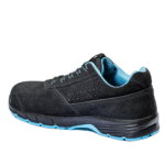 Black racing shoe with blue accents from Grand Prix Racewear, designed for motorsport enthusiasts and professional drivers.