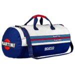 Grand Prix Racewear duffle bag with Martini Racing design, blue, white, and red colours, ideal for motorsport enthusiasts and racers.