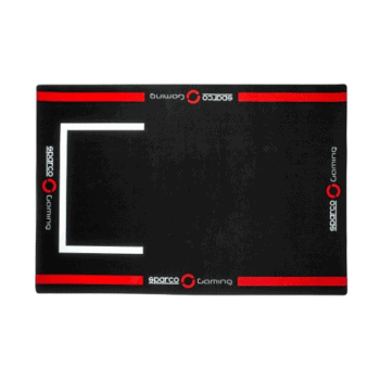 Sparco racing seat mat with black background and red and white branding for Grand Prix Racewear.