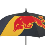 Red Bull Racing umbrella with the iconic Red Bull logo in yellow and red on a black background.