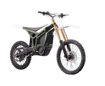 Electric mountain bike with full suspension, black tires, and modern design, ideal for off-road cycling and outdoor adventures.