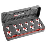 Facom set of 9 x 12 mm metric-size open end bits in a black and red case for professional tool storage.