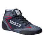 Sparco racing shoe designed for motorsport, featuring a high-top design, breathable mesh, and non-slip sole for optimal grip and safety on the track.