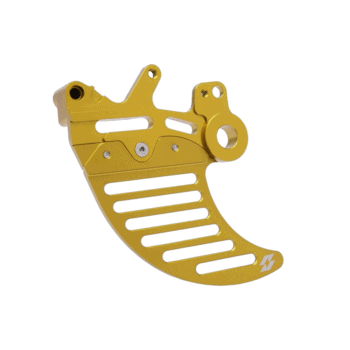 Yellow motorcycle brake pedal with multiple slots and mounting points, designed for racing bikes.