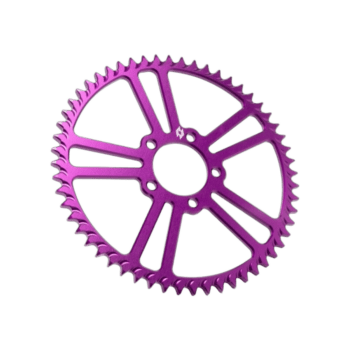 Purple racing bicycle chainring with multiple teeth, designed for high-performance motorsport bikes.