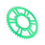 Green racing sprocket gear for motorcycle or kart racing, high-quality and durable, ideal for Grand Prix racewear enthusiasts.