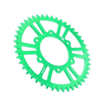 Green racing sprocket gear for motorcycle or kart racing, high-quality and durable, ideal for Grand Prix racewear enthusiasts.