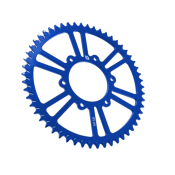 Blue motorcycle sprocket gear, high-quality racing part for Grand Prix racewear and motorcycle performance.