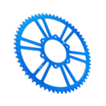 Blue racing bicycle sprocket gear, lightweight and high-performance for motorsport racing.