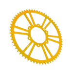 Yellow racing sprocket gear for motorsport, high-quality image from Grand Prix Racewear.