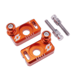 Orange anodised aluminium racing part with mounting screws, designed for Grand Prix racewear and motorcycle racing accessories.
