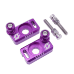 Purple anodised racing steering wheel quick release hub with mounting bolts for motorsport applications.