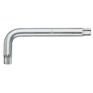 Close-up of a silver L-shaped Allen key used for assembling and repairing racewear equipment.