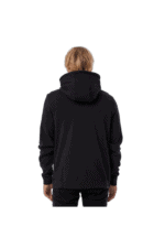 Back view of a person wearing a black Grand Prix Racewear hoodie with a hood, suitable for motorsport enthusiasts and racers.
