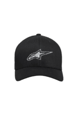 Black cap with Alpinestars logo, ideal for motorsport enthusiasts and racewear fans.