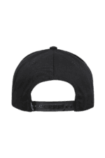 Black snapback cap with adjustable strap, ideal for motorsport fans and racewear enthusiasts.