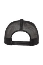 Black mesh trucker cap with adjustable snapback closure, ideal for motorsport enthusiasts and racewear fans.