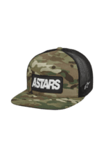 Camouflage baseball cap with 'ASTARS' patch and black mesh back, ideal for motorsport fans and racewear enthusiasts.