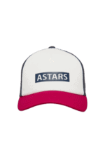 White and pink Grand Prix Racewear cap with 'ASTARS' logo, designed for motorsport enthusiasts and racers.