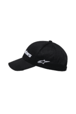 Black Grand Prix Racewear cap with Alpinestars logo, designed for motorsport enthusiasts and racers.