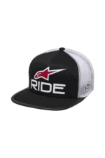 Black and white Grand Prix Racewear cap with Alpinestars logo and 'RIDE' text, designed for motorsport enthusiasts.