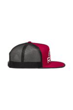 Grand Prix Racewear trucker cap with black mesh back and pink front panel featuring logo, ideal for motorsport enthusiasts.