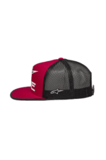 Red and black Grand Prix Racewear cap with logo, designed for motorsport enthusiasts and racers.