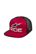 Pink and black Grand Prix Racewear cap with Alpinestars logo and 'RIDE' text, designed for motorsport enthusiasts.