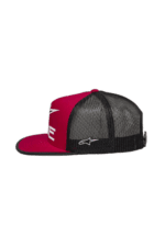 Red and black Grand Prix Racewear cap with mesh back and logo details, ideal for motorsport enthusiasts.