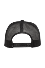Black mesh trucker cap with adjustable snapback closure, ideal for motorsport enthusiasts and racewear fans.
