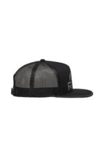Black and grey Grand Prix Racewear trucker cap with mesh back and adjustable strap.